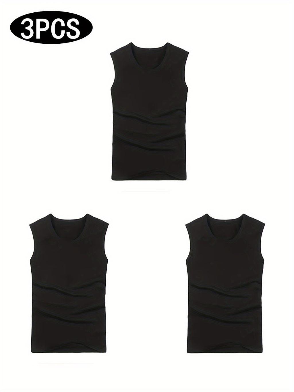 3pcs Quick Dry Men's Solid Sleeveless Sports Tank Top, Breathable Sweat-Wicking Round Neck Basic Style Fitness Gym Wear For Running Outdoor Training