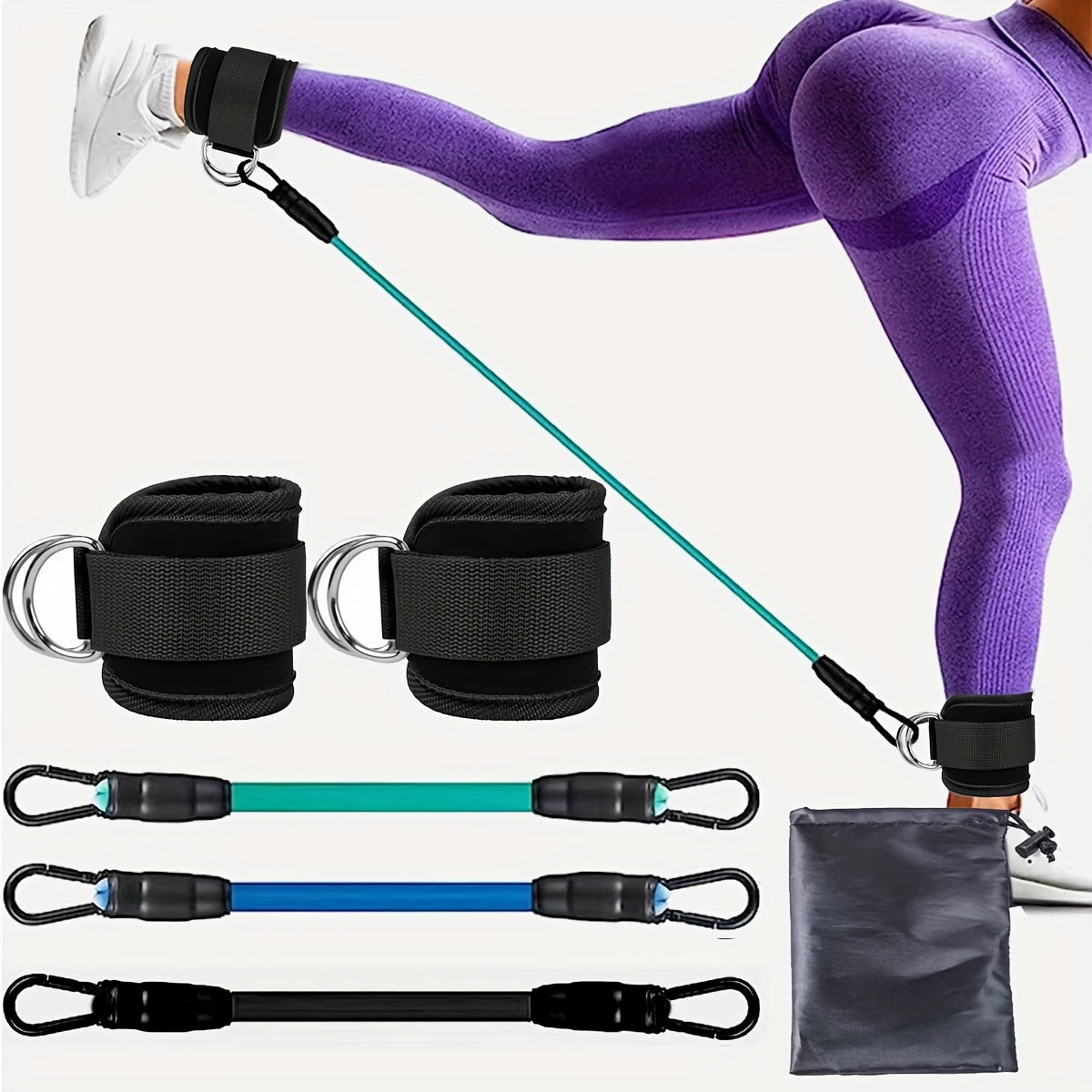 Adjustable Ankle Resistance Bands Set with Ankle Strap for Home Gym Booty and Leg Strength Training Equipment