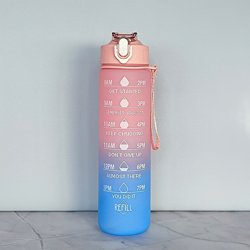 1pc 750ml/25.36oz Gradient Color Water Bottle With Time Marker, Flip Top Straw Drinking Cup, With Carrying Strap, Suitable For Fitness, Gym, School, Yoga, Hiking, Sports
