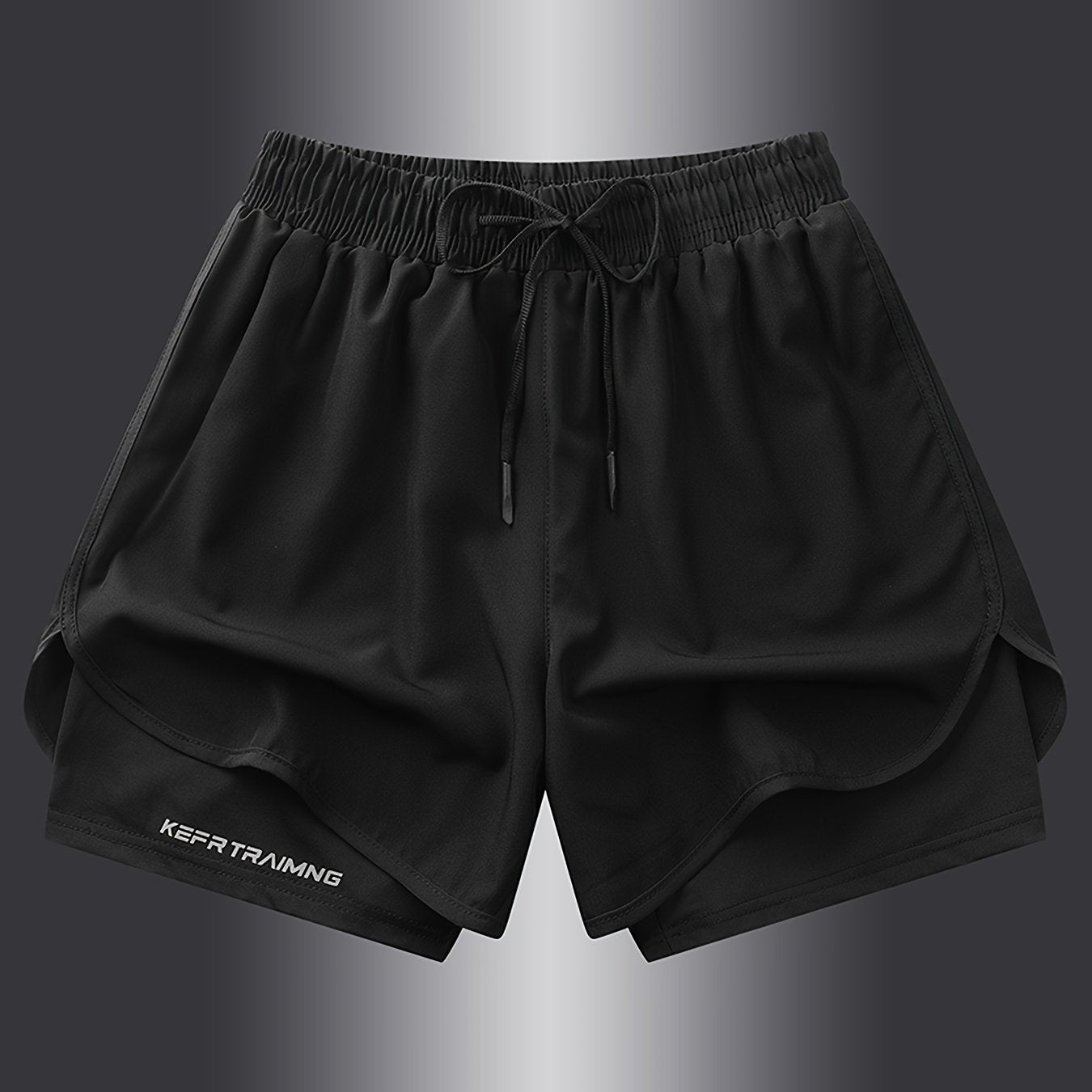 2-in-1 Mens Double-Layer KEEP TRAINING Letter Print Sports Shorts - Comfy, Casual, Loose Fit, Non-Stretch Polyester Fabric, Solid Color, Hand Wash, Perfect for Summer Fitness, Workout, and Outdoor Sports Wear