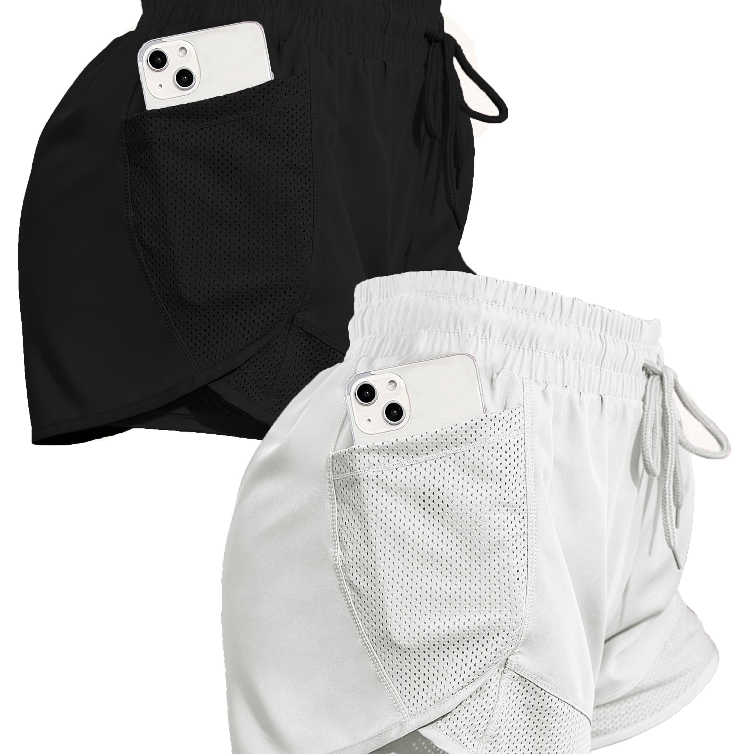 2pcs Women's Sports Shorts With Pockets, Comfortable Workout And Running Shorts For Gym And Sports Activities