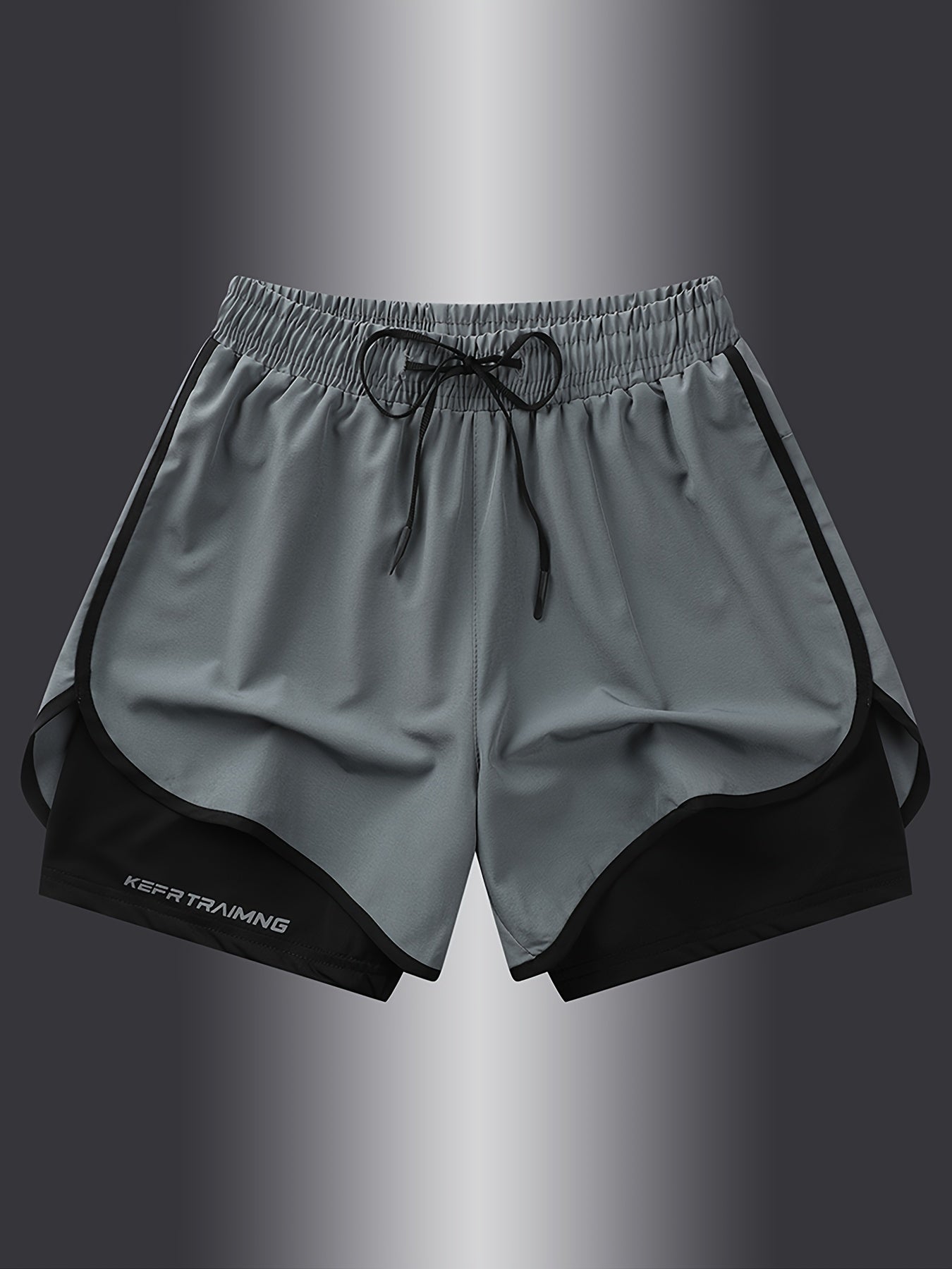 2-in-1 Mens Double-Layer KEEP TRAINING Letter Print Sports Shorts - Comfy, Casual, Loose Fit, Non-Stretch Polyester Fabric, Solid Color, Hand Wash, Perfect for Summer Fitness, Workout, and Outdoor Sports Wear