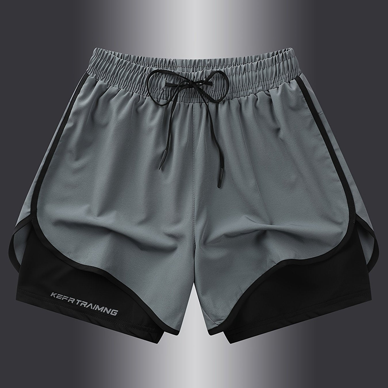 2-in-1 Mens Double-Layer KEEP TRAINING Letter Print Sports Shorts - Comfy, Casual, Loose Fit, Non-Stretch Polyester Fabric, Solid Color, Hand Wash, Perfect for Summer Fitness, Workout, and Outdoor Sports Wear