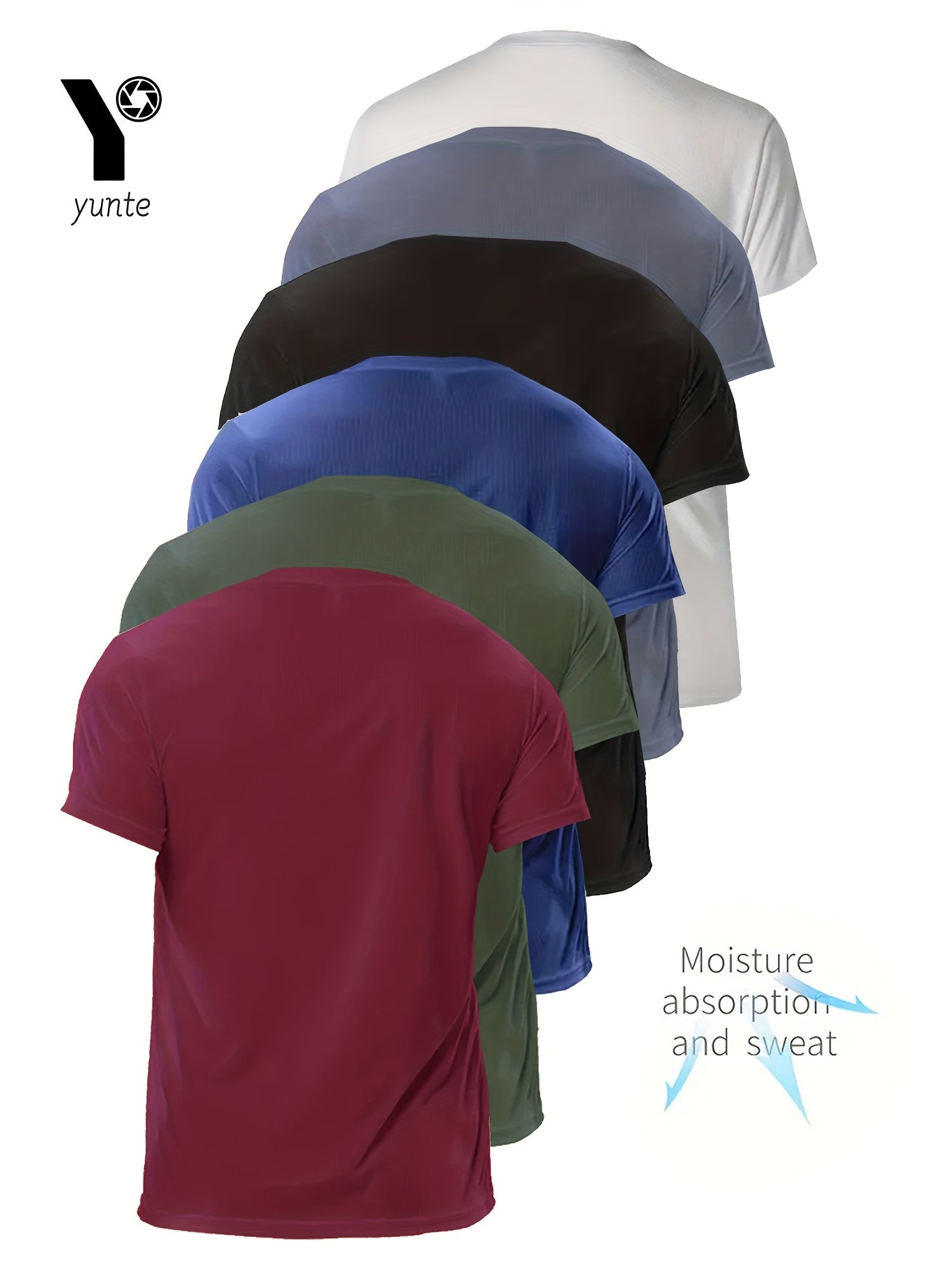 6pcs Men's Quick-Dry Athletic T-Shirts - Breathable, Moisture-Wicking Crew Neck Tees in Burgundy, Army Green, Navy, Black, Gray, White - Perfect for Gym, Running & Training