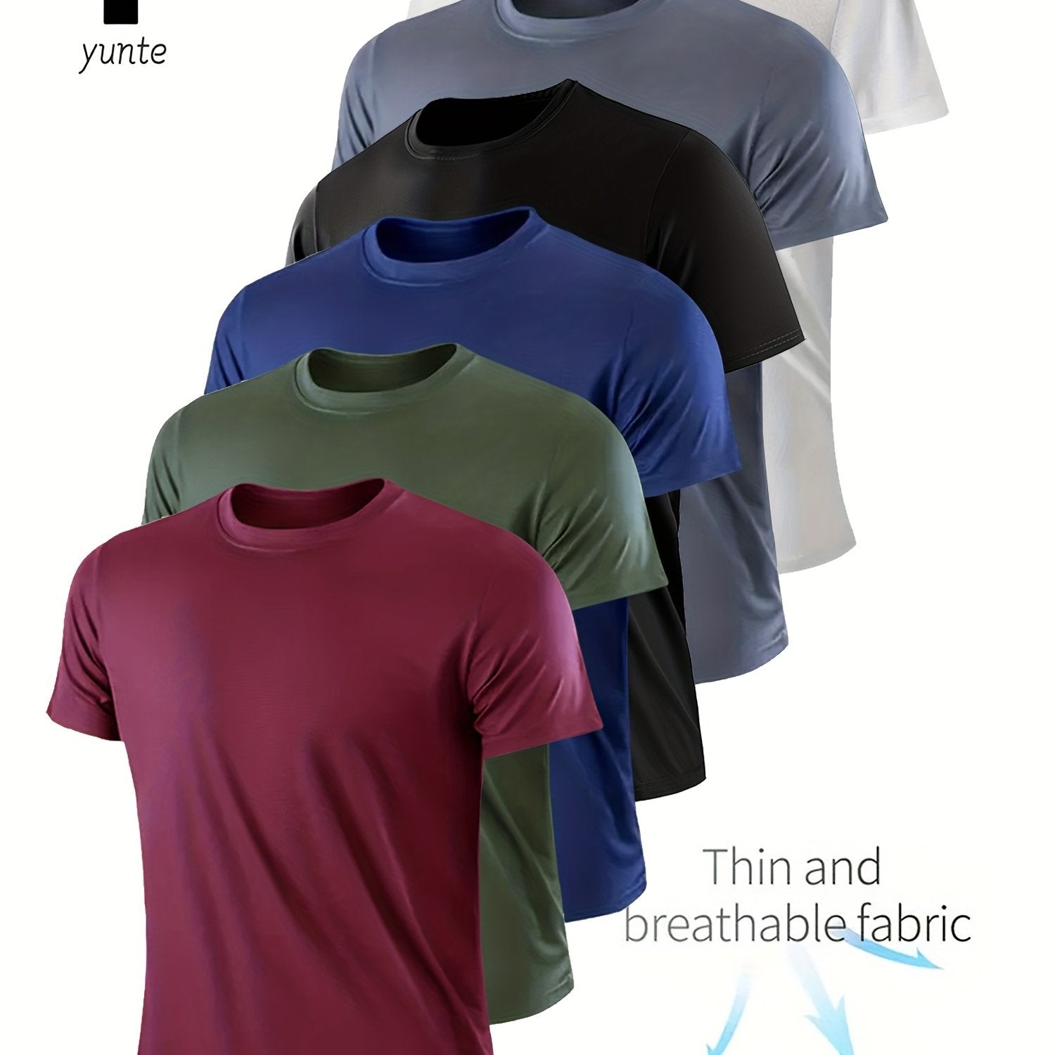 6pcs Men's Quick-Dry Athletic T-Shirts - Breathable, Moisture-Wicking Crew Neck Tees in Burgundy, Army Green, Navy, Black, Gray, White - Perfect for Gym, Running & Training
