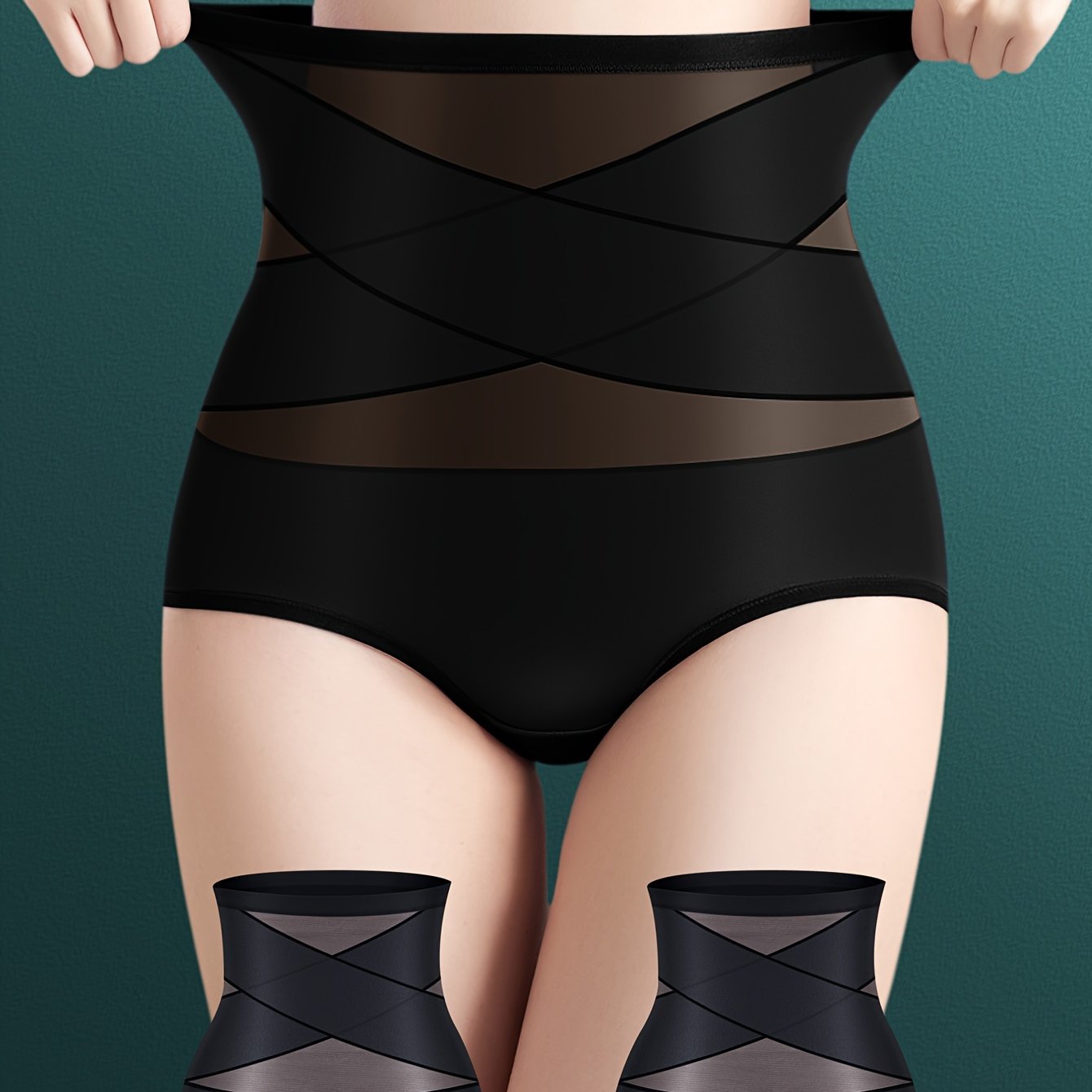 2pcs Women's High-Waisted Shapewear Shorts & Butt Lifting Underwear - Ice Silky Nylon Cross Compression Abdominal Control, Postpartum, 360° Shaping with Breathable Mesh & Spiral Support, Seamless Gym Yoga Shaper for All Body