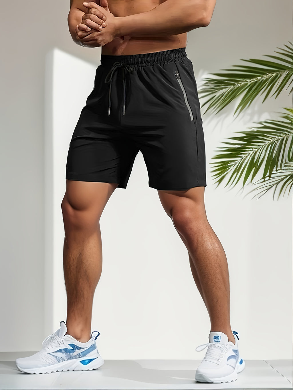 3pcs Men's Athletic Shorts - Quick-Dry, Breathable & Sweat-Wicking Polyester for Gym, Cycling, Hiking & Swimming - Stretchy with Zipper Pockets, Machine Washable in Black, Blue, White