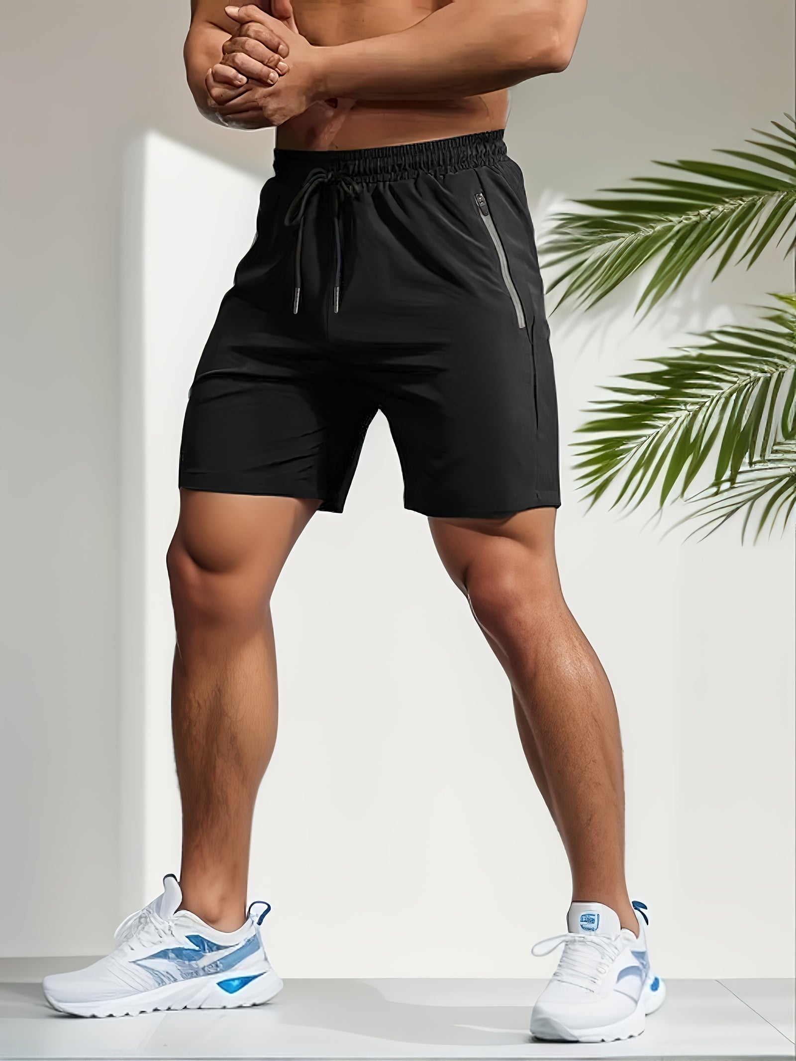 3pcs Men's Athletic Shorts - Quick-Dry, Breathable & Sweat-Wicking Polyester for Gym, Cycling, Hiking & Swimming - Stretchy with Zipper Pockets, Machine Washable in Black, Blue, White