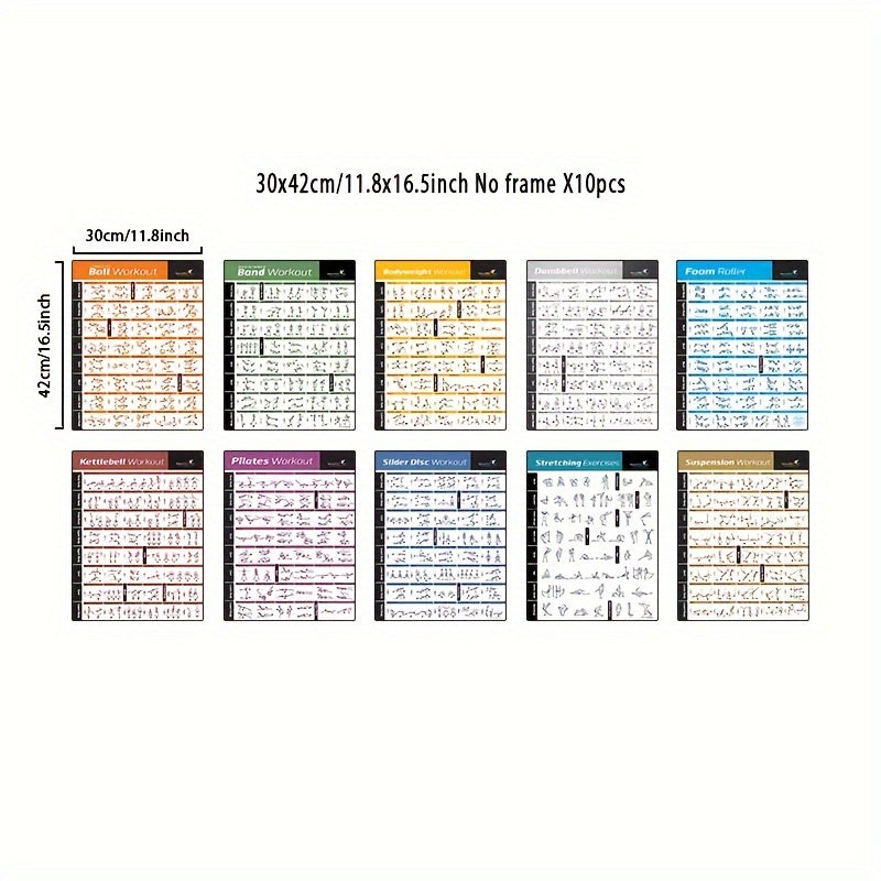 10pcs Unframed Canvas Poster, Modern Art, Body Exercise Training Chart Workout Home GYM Fitness Body Building Art Painting, Ideal Gift For Bedroom Living Room Corridor, Wall Art, Wall Decor, Winter Decor, Room Decoration