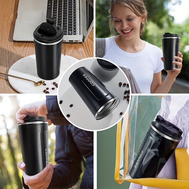 1pc Double Wall Stainless Steel Insulated Coffee Mug, 380ml/510ml, Leak-Proof, Portable, Sealable Lid, BPA-Free, Ideal for Outdoor Camping, Travel, Sports, Gym, Car Use, Hot and Cold Beverages, Perfect Gift for Valentine's, M
