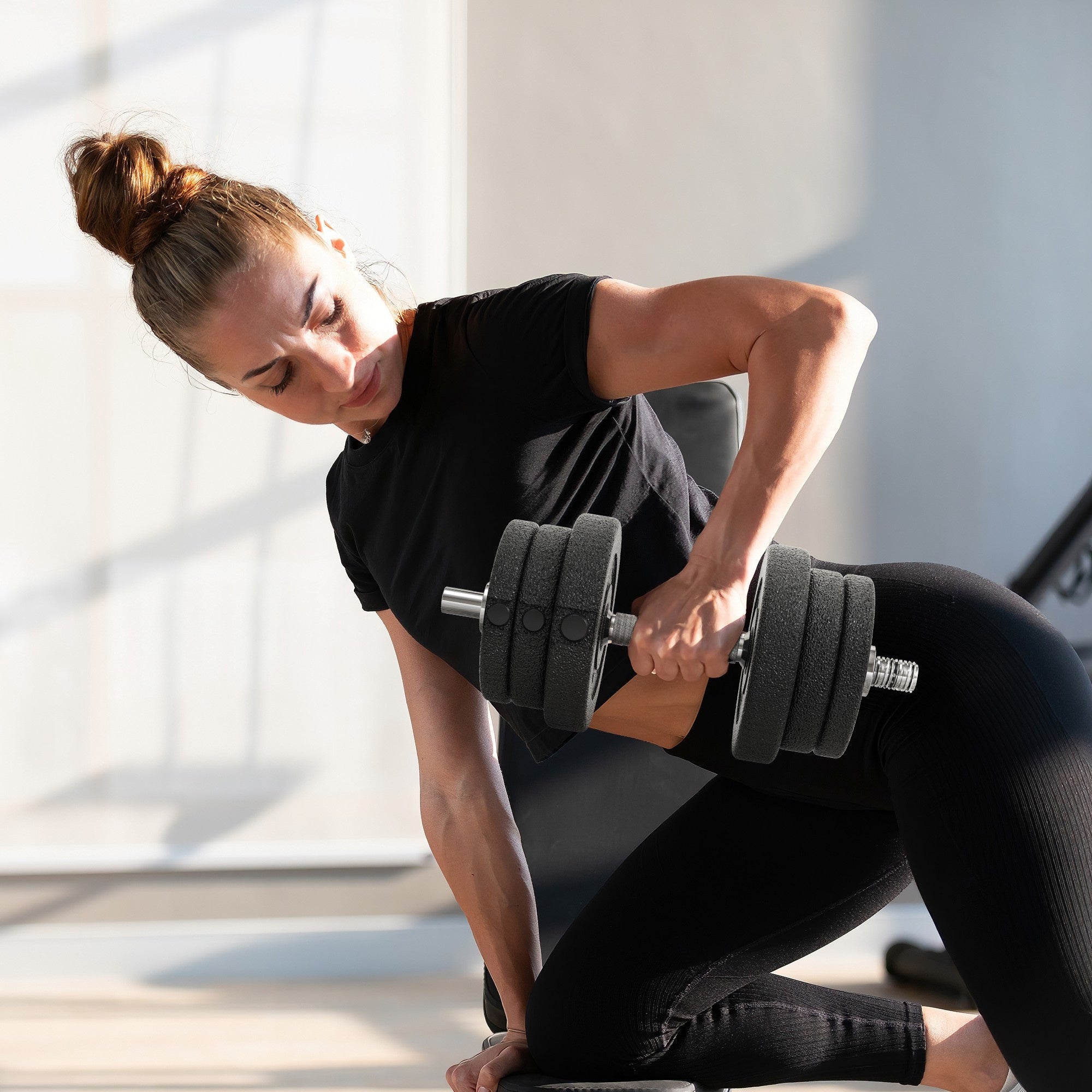 25KG Adjustable Dumbbells HOMCOM Weights Set, Black Hand Weights for Home Office Gym Body Fitness Lifting Training