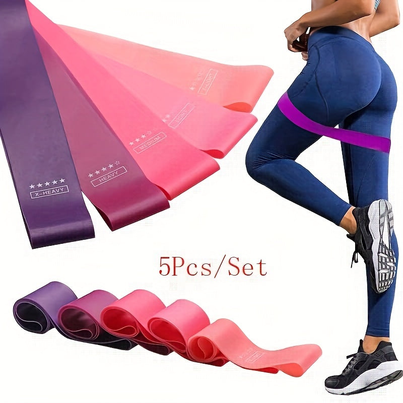 5pcs/set Portable Purple-Haired Gradient Fitness Resistance Bands - Elastic Strength Training Equipment for Yoga, Gym, Pilates | Light Tension, Stackable Design, Mixed Colors, Women'S Weightlifting, Yoga Bands, Gym Workout Ge