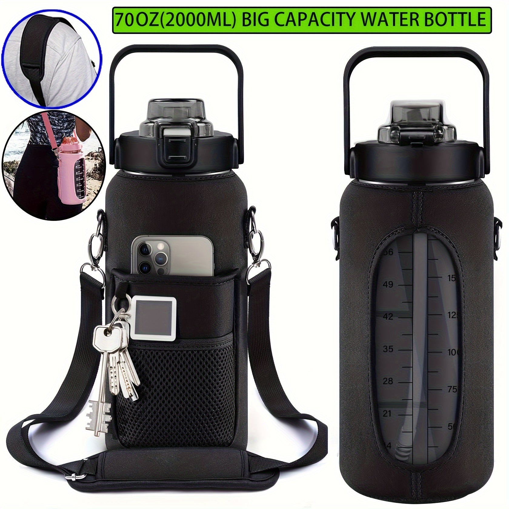 1pc Leak Proof Water Bottle With Straw And Chug Lid, Reusable Insulated With Storage Sleeve And Handle Water Jug For Daily Hydration, Sports, Gym