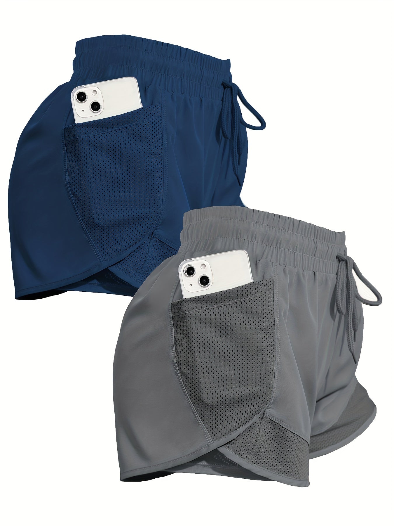 2pcs Women's Sports Shorts With Pockets, Comfortable Workout And Running Shorts For Gym And Sports Activities