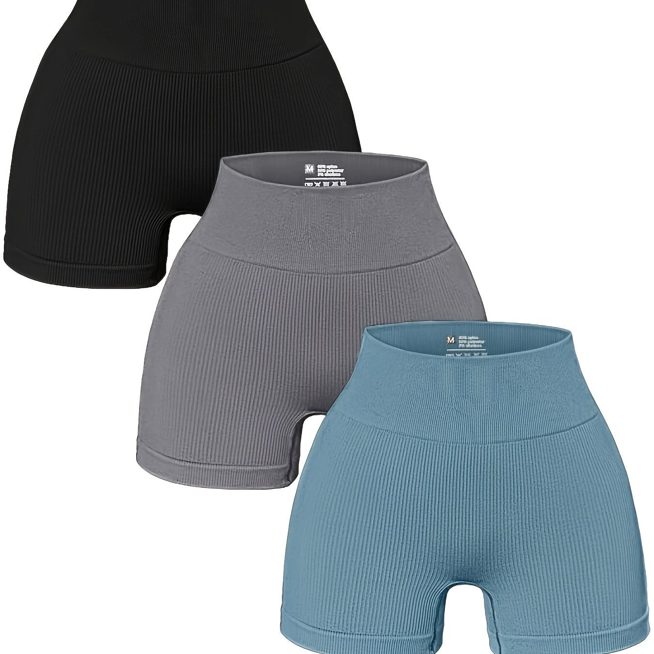 3pcs Women's High-Waisted Yoga Shorts - Seamless Athletic Gym Leggings with Ribbed Detailing, High-Stretch Non-See-Through Fabric, All-Season Workout & Casual Wear (Black/Grey/Maroon), Fitness Apparel | Minimalist Sporty Styl
