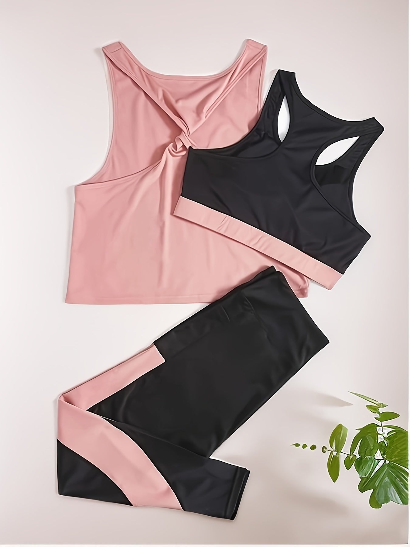 3pcs Women'S Spring And Summer Yoga Workout Set Including a Sports Bra, Tank Top, And Long Pants for Gym Use