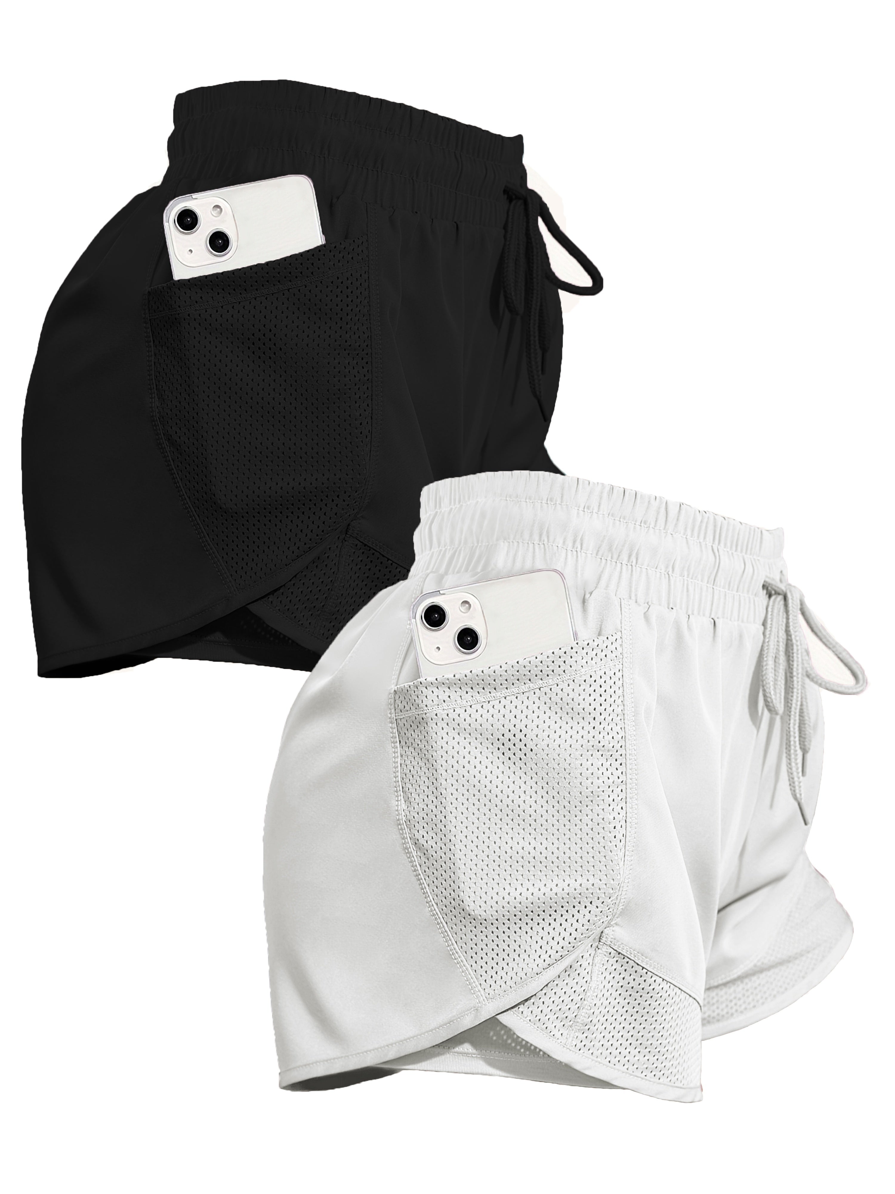 2pcs Women's Sports Shorts With Pockets, Comfortable Workout And Running Shorts For Gym And Sports Activities