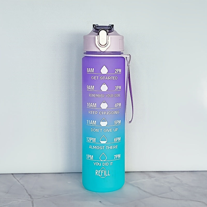 1pc 750ml/25.36oz Gradient Color Water Bottle With Time Marker, Flip Top Straw Drinking Cup, With Carrying Strap, Suitable For Fitness, Gym, School, Yoga, Hiking, Sports